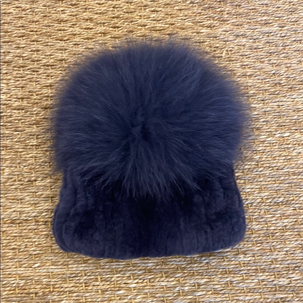 Navy Blue Faux Fur Beanie Hat